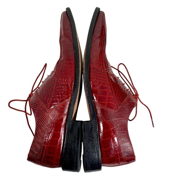 Stacy Adams Mens 9M Palladin Red Lizard Print Leather Oxford Dress Shoes - Picture 4 of 12